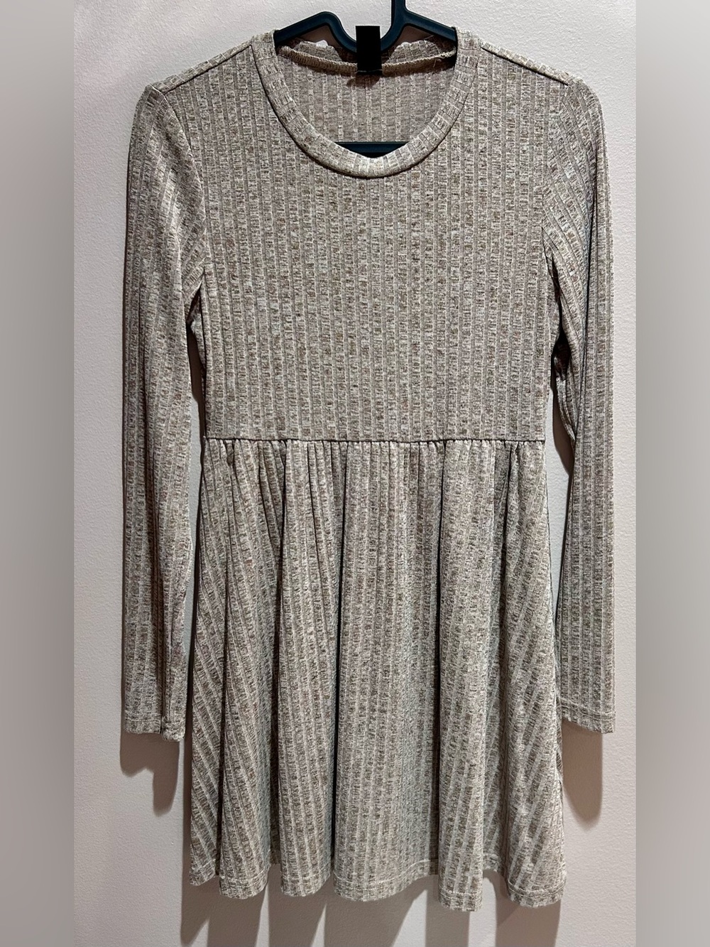 Beige Ribbed Long Sleeve Swing Dress Size Small